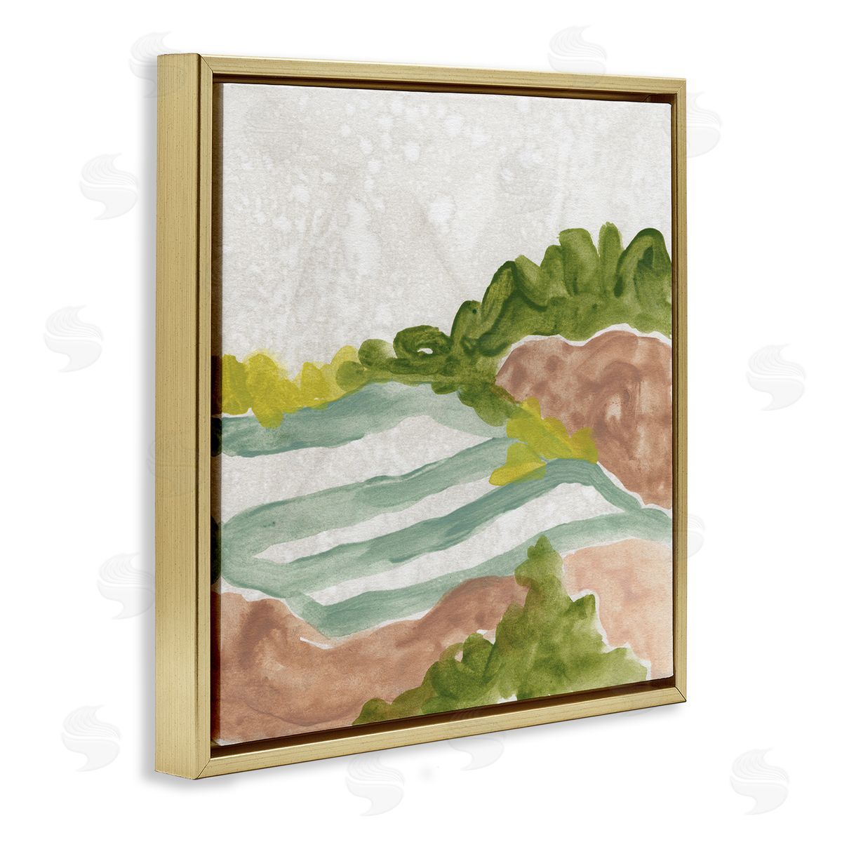 June Erica Vess Green Bush Meadow Landscape Soft Rolling Fields Gold Floating Frame Canvas Wall Art Print