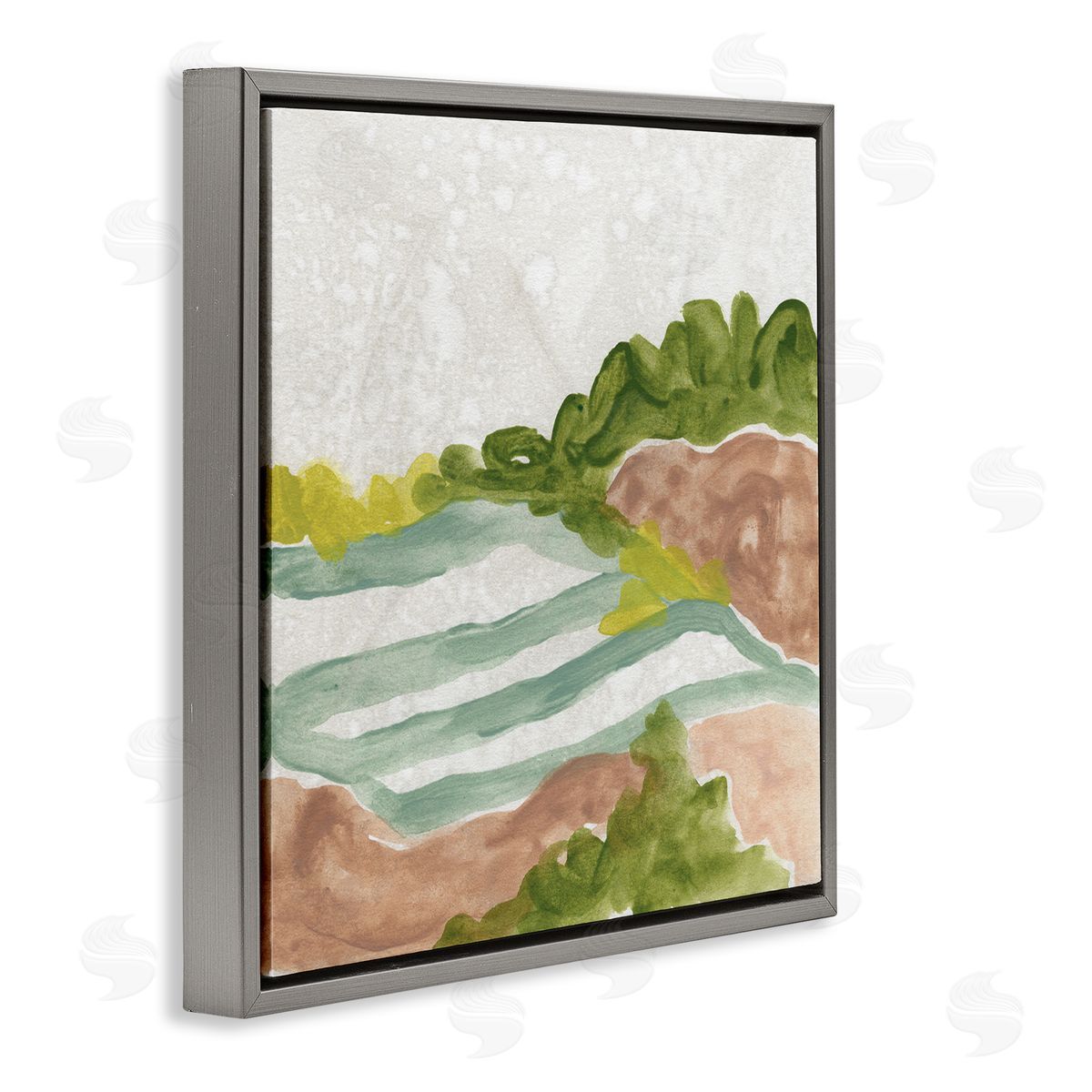 June Erica Vess Green Bush Meadow Landscape Soft Rolling Fields Gray Floating Frame Canvas Wall Art Print