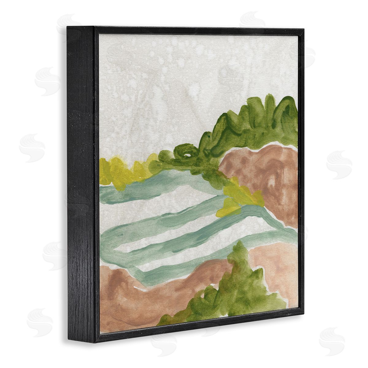June Erica Vess Green Bush Meadow Landscape Soft Rolling Fields Black Framed Glicee Wall Art Print
