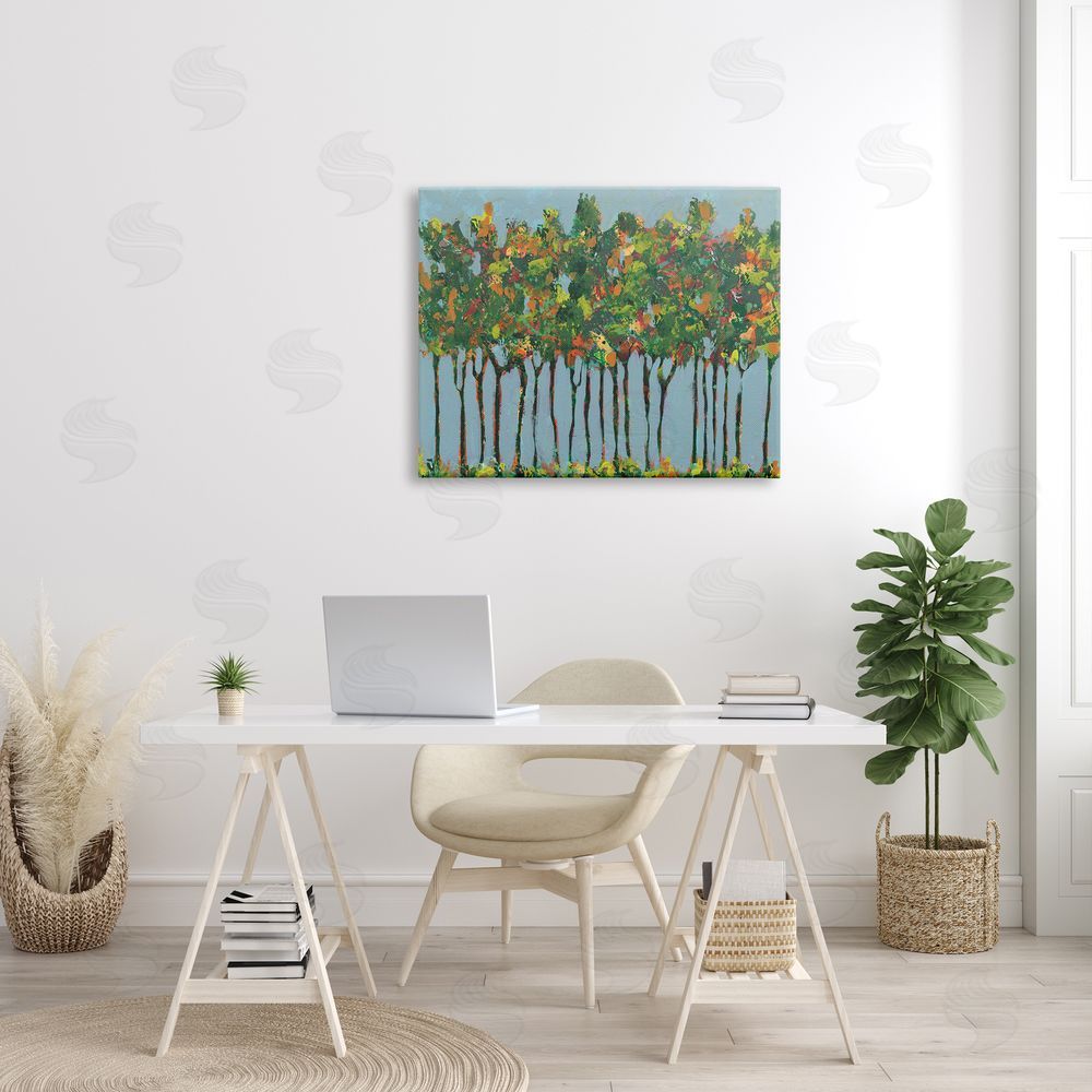 Regina Moore Abstract Trees Seasonal Transition Leaves Blue Sky