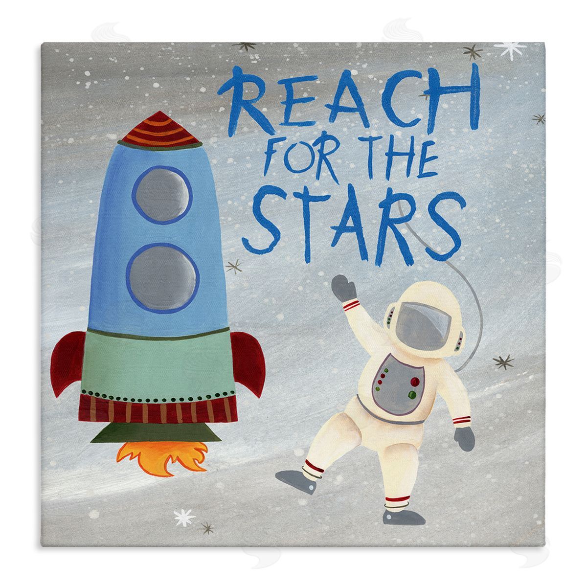 Regina Moore Reach For The Stars Quote Sci-Fi Space Rocket Astronaut Stretched Canvas Wall Art Print