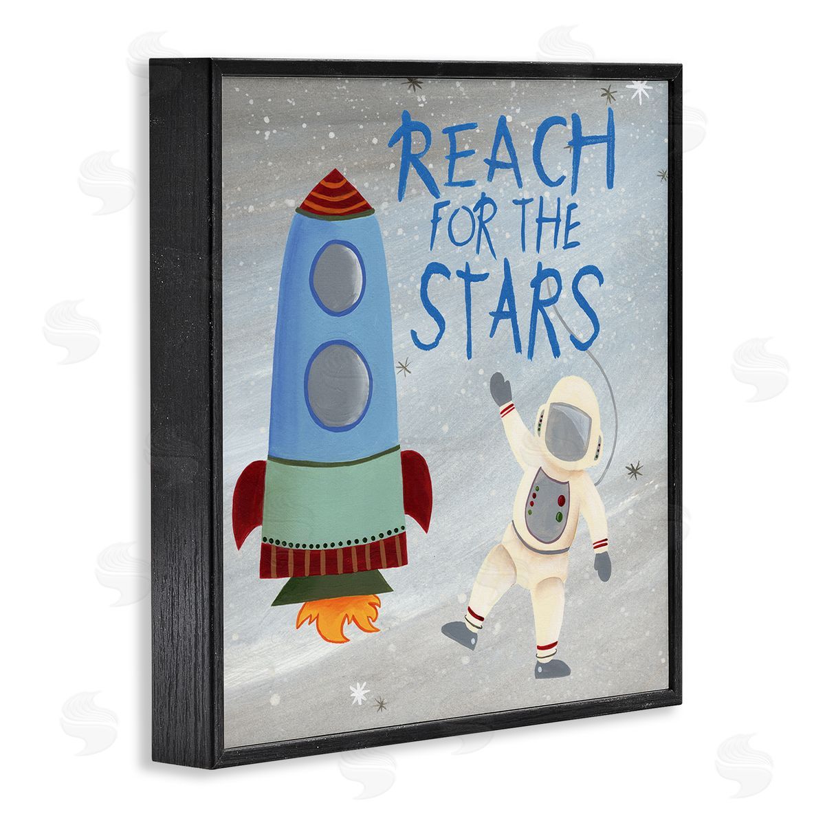 Regina Moore Reach For The Stars Quote Sci-Fi Space Rocket Astronaut Black Framed Glicee Wall Art Print