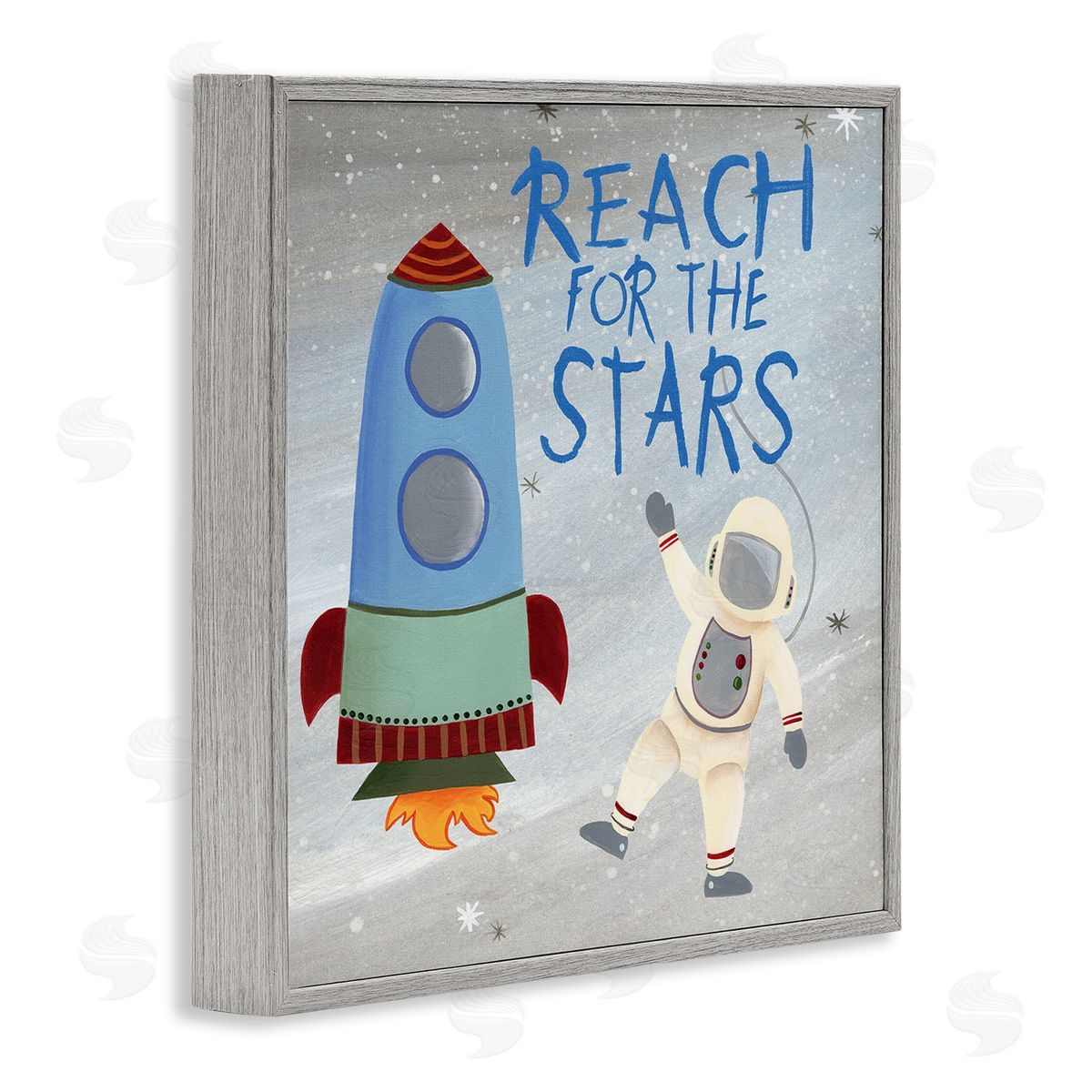 Regina Moore Reach For The Stars Quote Sci-Fi Space Rocket Astronaut Gray Framed Glicee Wall Art Print