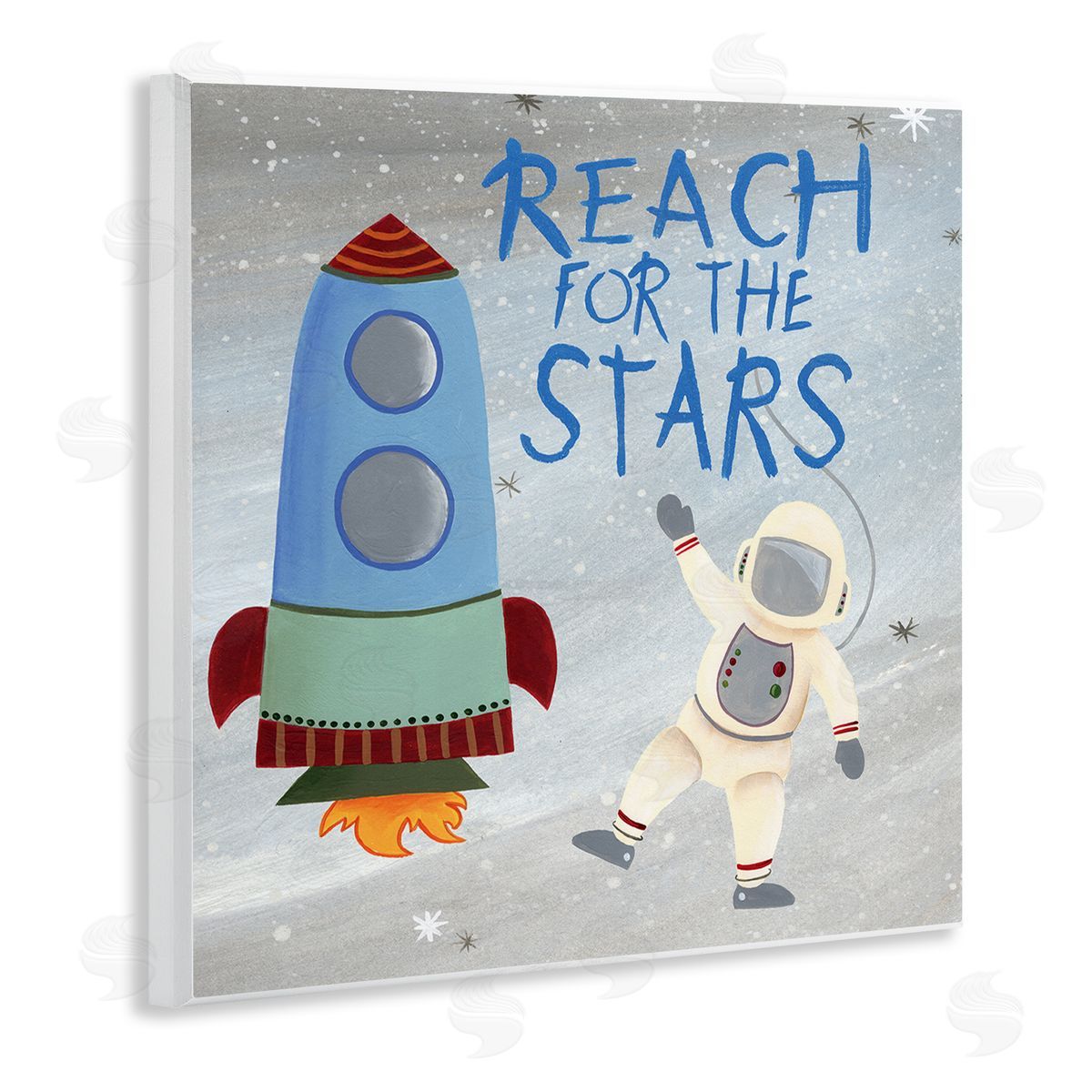 Regina Moore Reach For The Stars Quote Sci-Fi Space Rocket Astronaut Wooden Wall Plaque Art Print