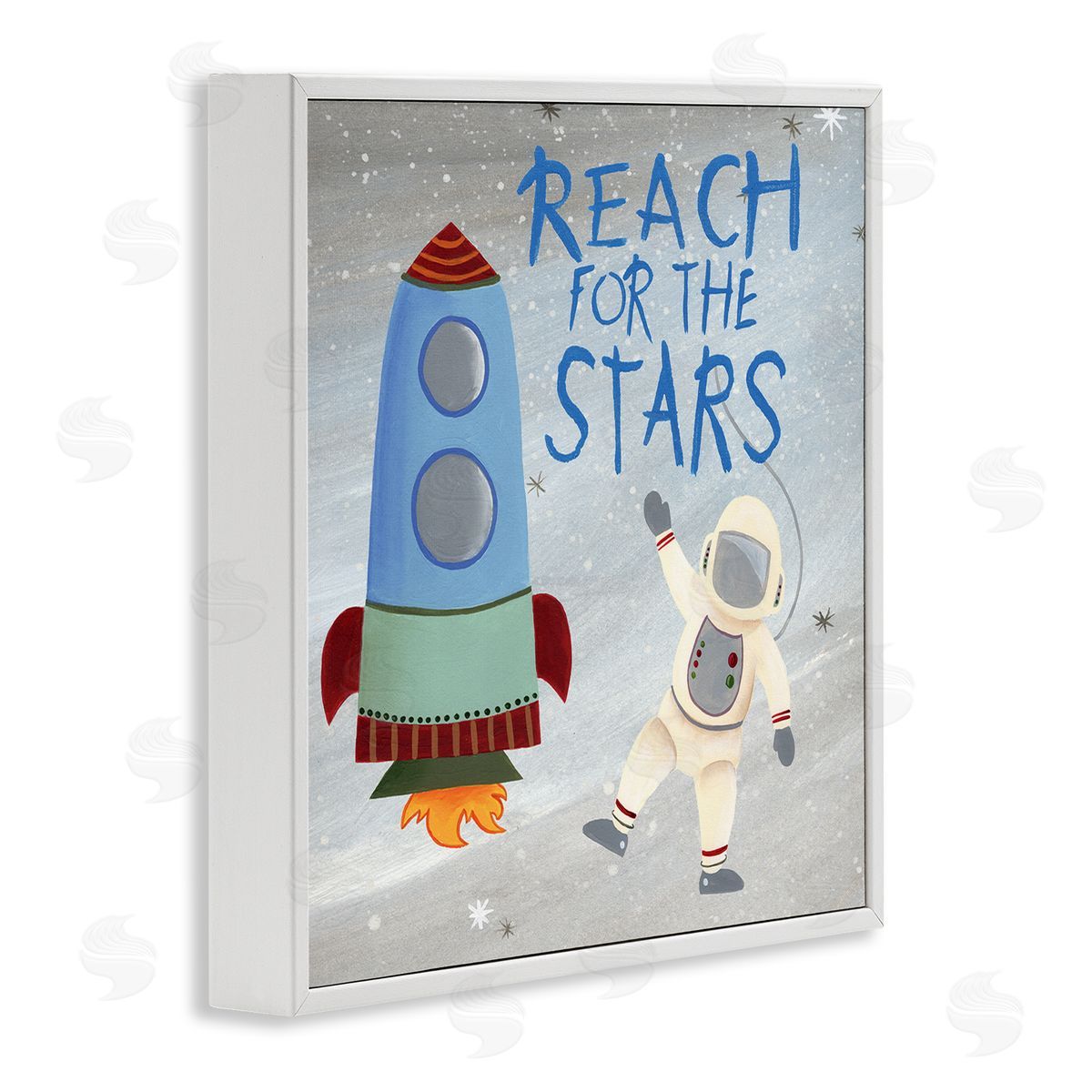Regina Moore Reach For The Stars Quote Sci-Fi Space Rocket Astronaut White Framed Glicee Wall Art Print