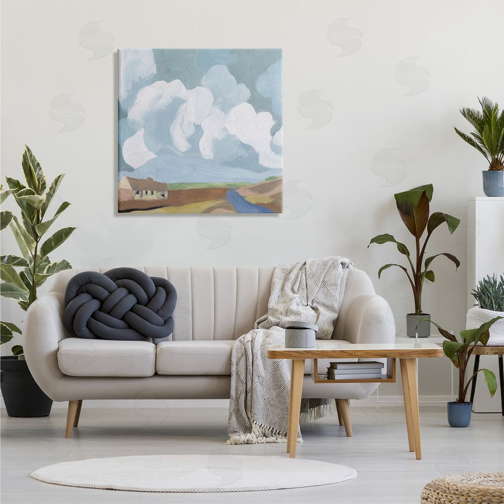 Melissa Wang Quaint Farmhouse Abstract Cloudy Sky Country Meadow Canvas Wall Art in Room