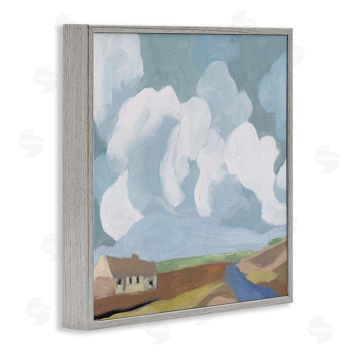 Melissa Wang Quaint Farmhouse Abstract Cloudy Sky Country Meadow Gray Framed Glicee Wall Art Print