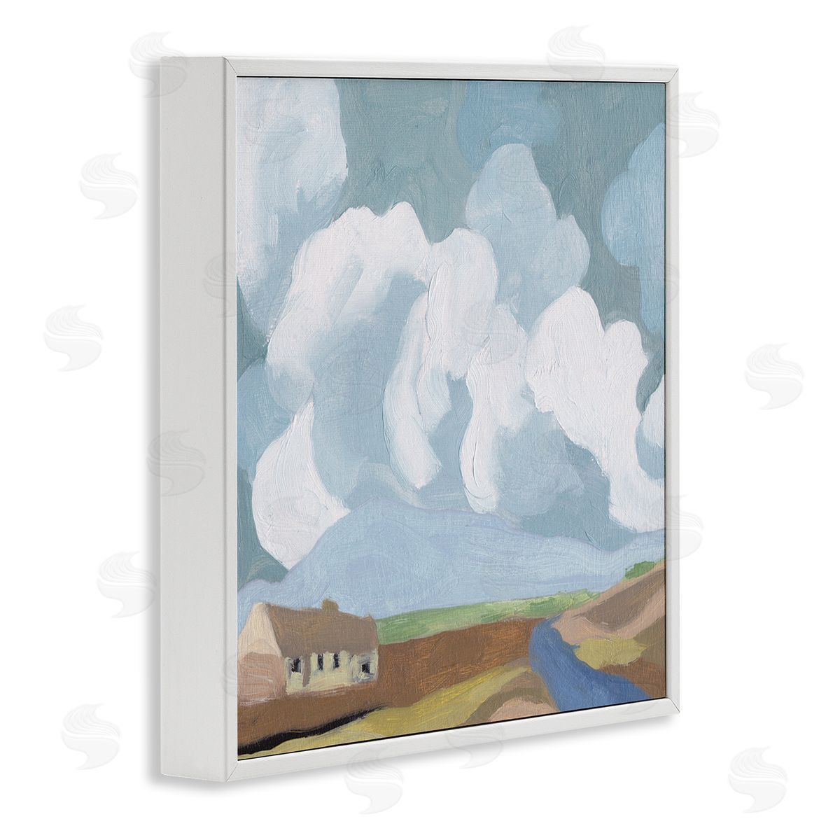 Melissa Wang Quaint Farmhouse Abstract Cloudy Sky Country Meadow White Framed Glicee Wall Art Print