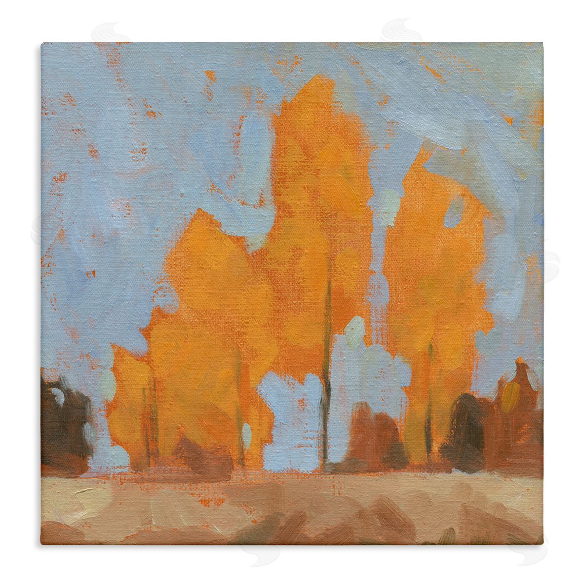 Jacob Green Autumn Trees Brilliant Orange Leaves Soft Blue Sky Stretched Canvas Wall Art Print