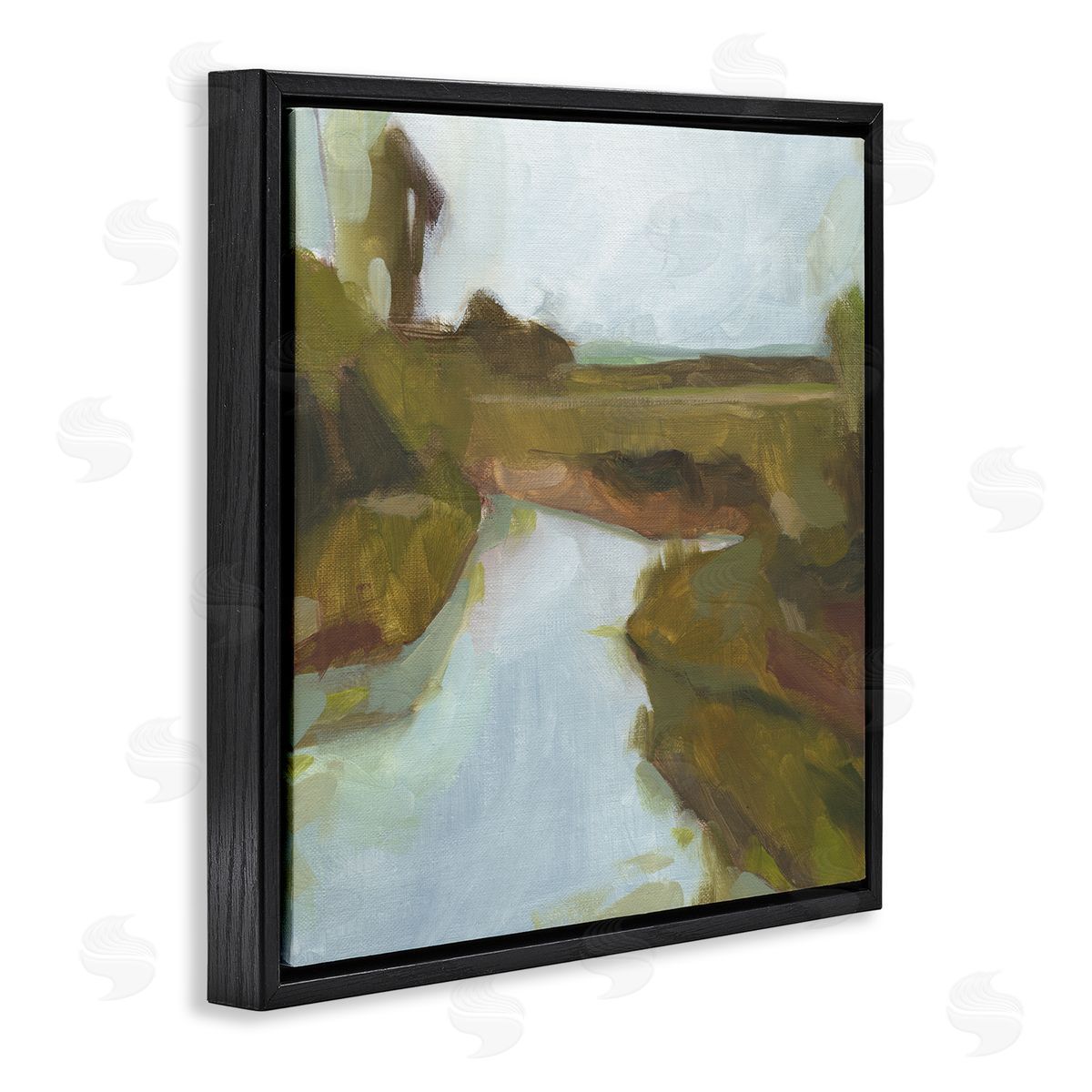 Jacob Green Blurred Country Creek Landscape Soft Murky Waters Black Floating Frame Canvas Wall Art Print