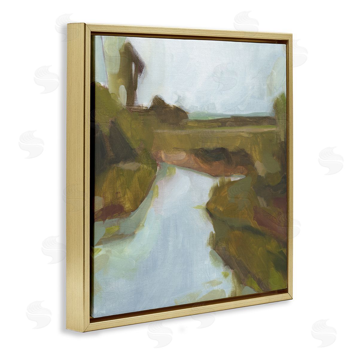 Jacob Green Blurred Country Creek Landscape Soft Murky Waters Gold Floating Frame Canvas Wall Art Print