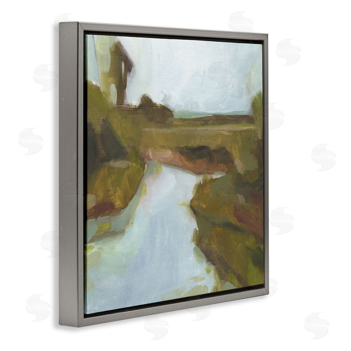 Jacob Green Blurred Country Creek Landscape Soft Murky Waters Gray Floating Frame Canvas Wall Art Print