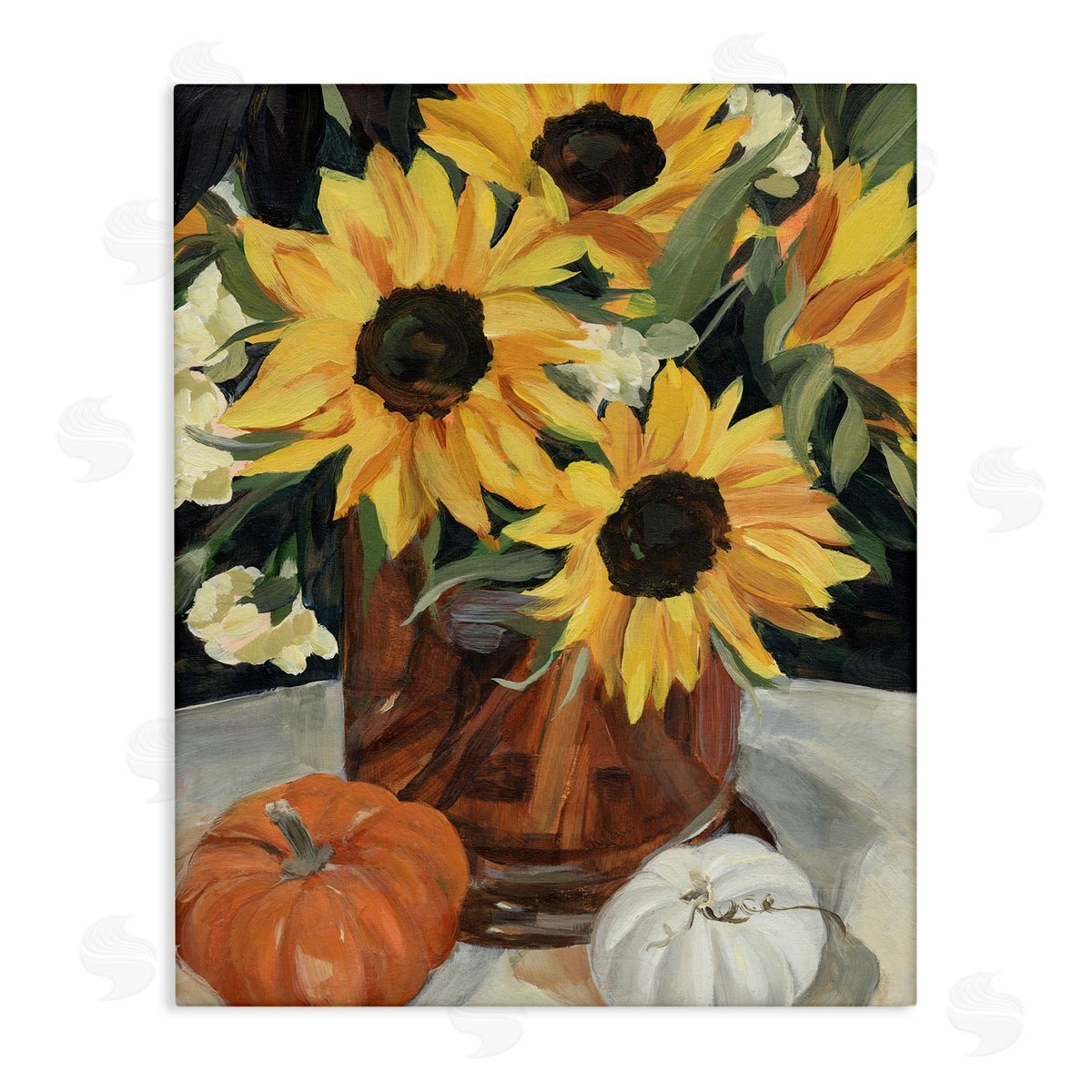 Annie Warren Quaint Rustic Sunflower Vase Autumn Pumpkin Still-Life
