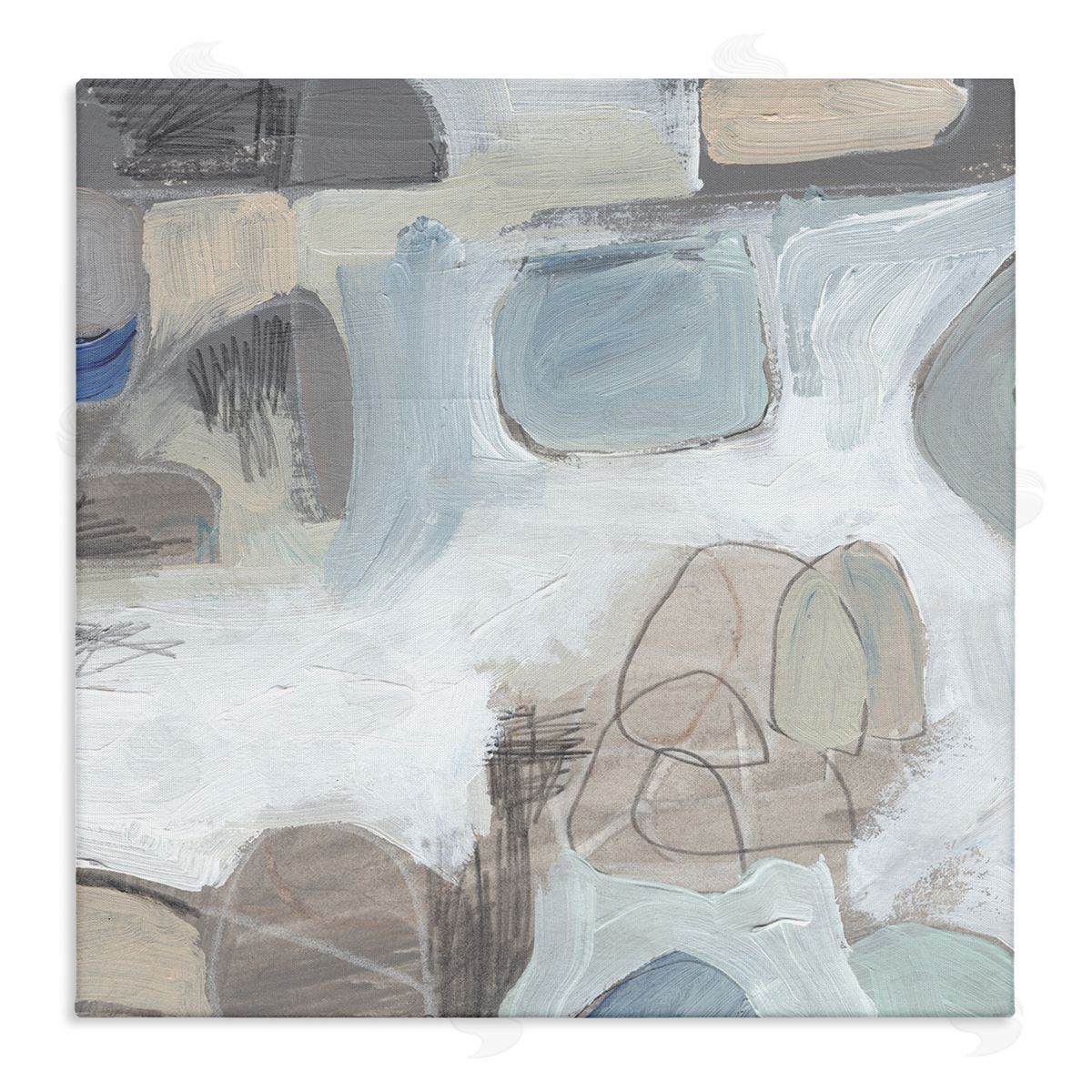 Jennifer Paxton Parker Conceptual Geometric Shapes Busy Lines Grey Blue Stretched Canvas Wall Art Print