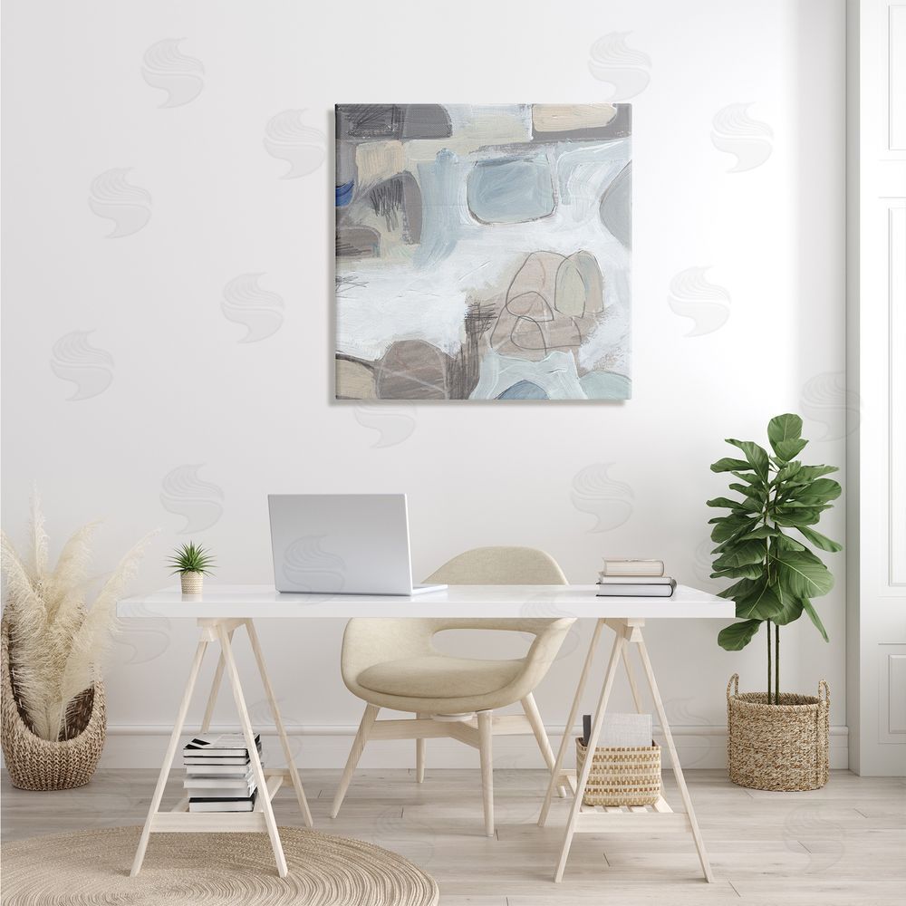 Jennifer Paxton Parker Conceptual Geometric Shapes Busy Lines Grey Blue Canvas Wall Art in Room