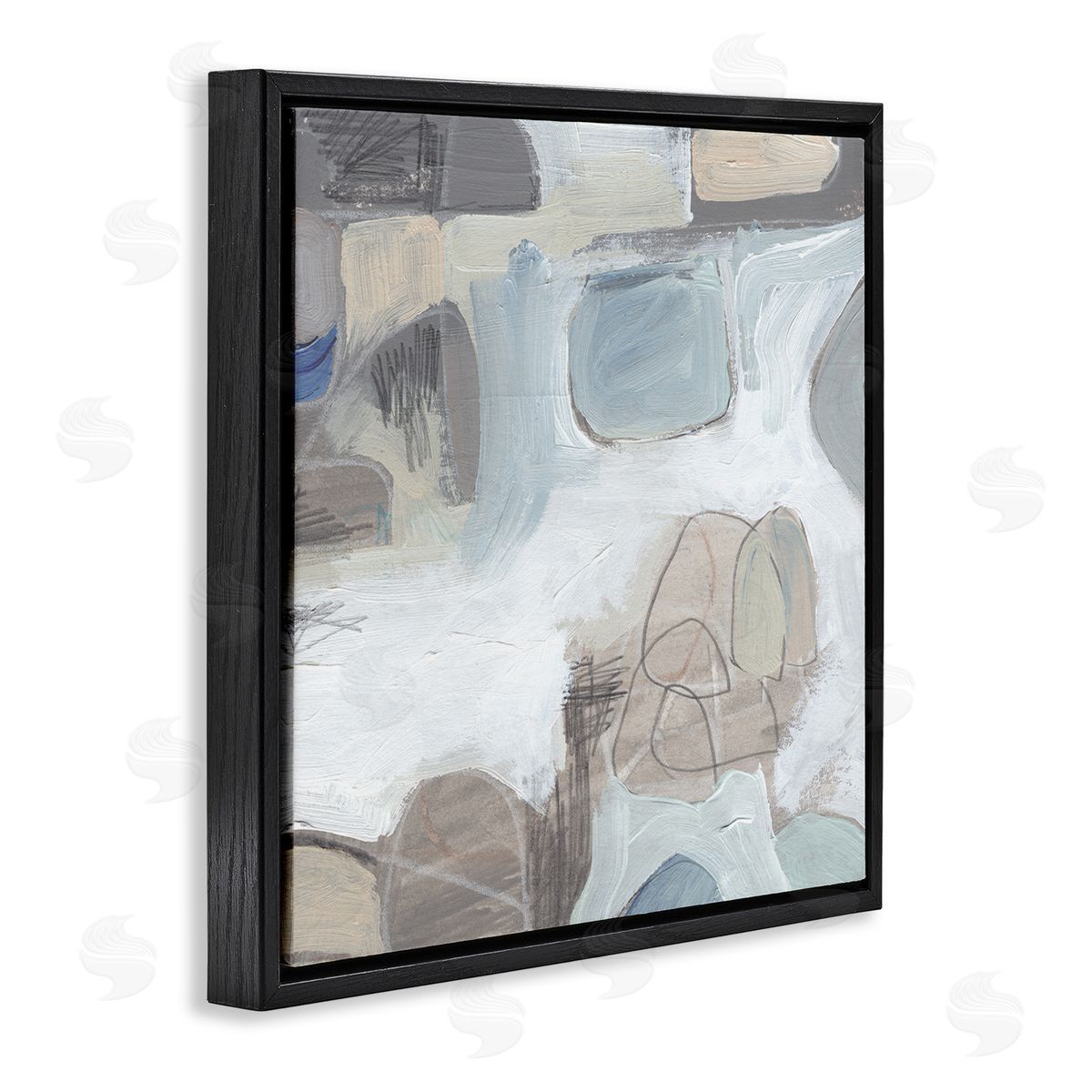 Jennifer Paxton Parker Conceptual Geometric Shapes Busy Lines Grey Blue Black Floating Frame Canvas Wall Art Print
