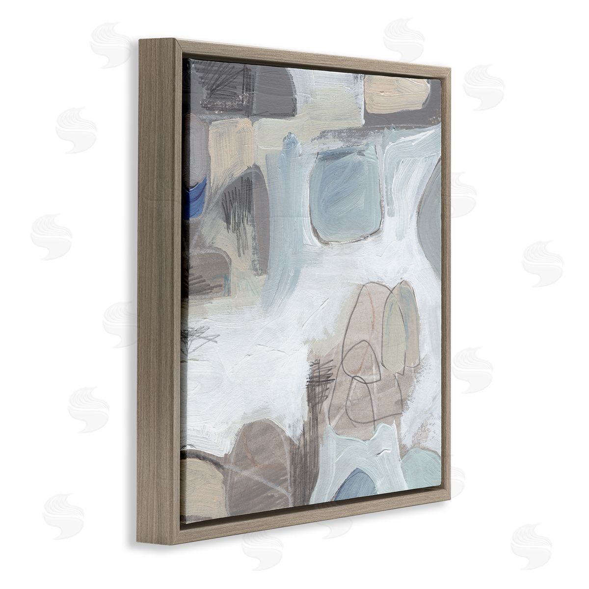 Jennifer Paxton Parker Conceptual Geometric Shapes Busy Lines Grey Blue Brown Floating Frame Canvas Wall Art Print