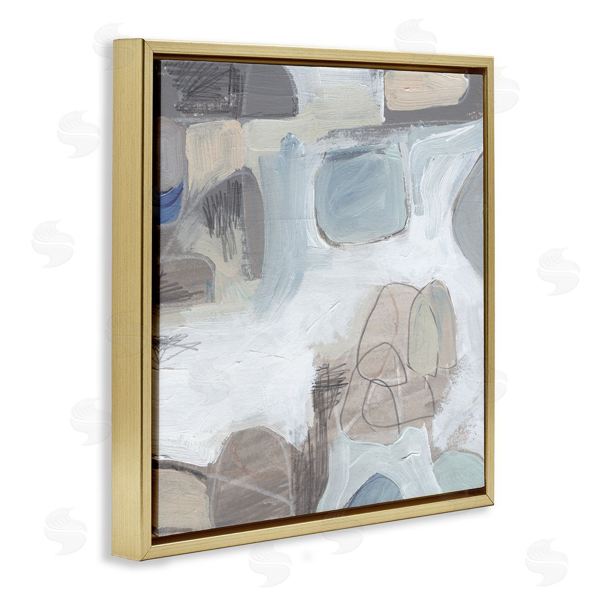 Jennifer Paxton Parker Conceptual Geometric Shapes Busy Lines Grey Blue Gold Floating Frame Canvas Wall Art Print
