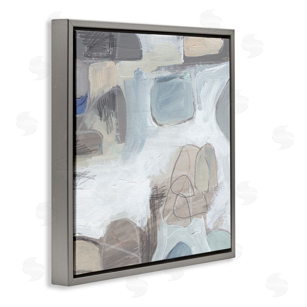 Jennifer Paxton Parker Conceptual Geometric Shapes Busy Lines Grey Blue Gray Floating Frame Canvas Wall Art Print
