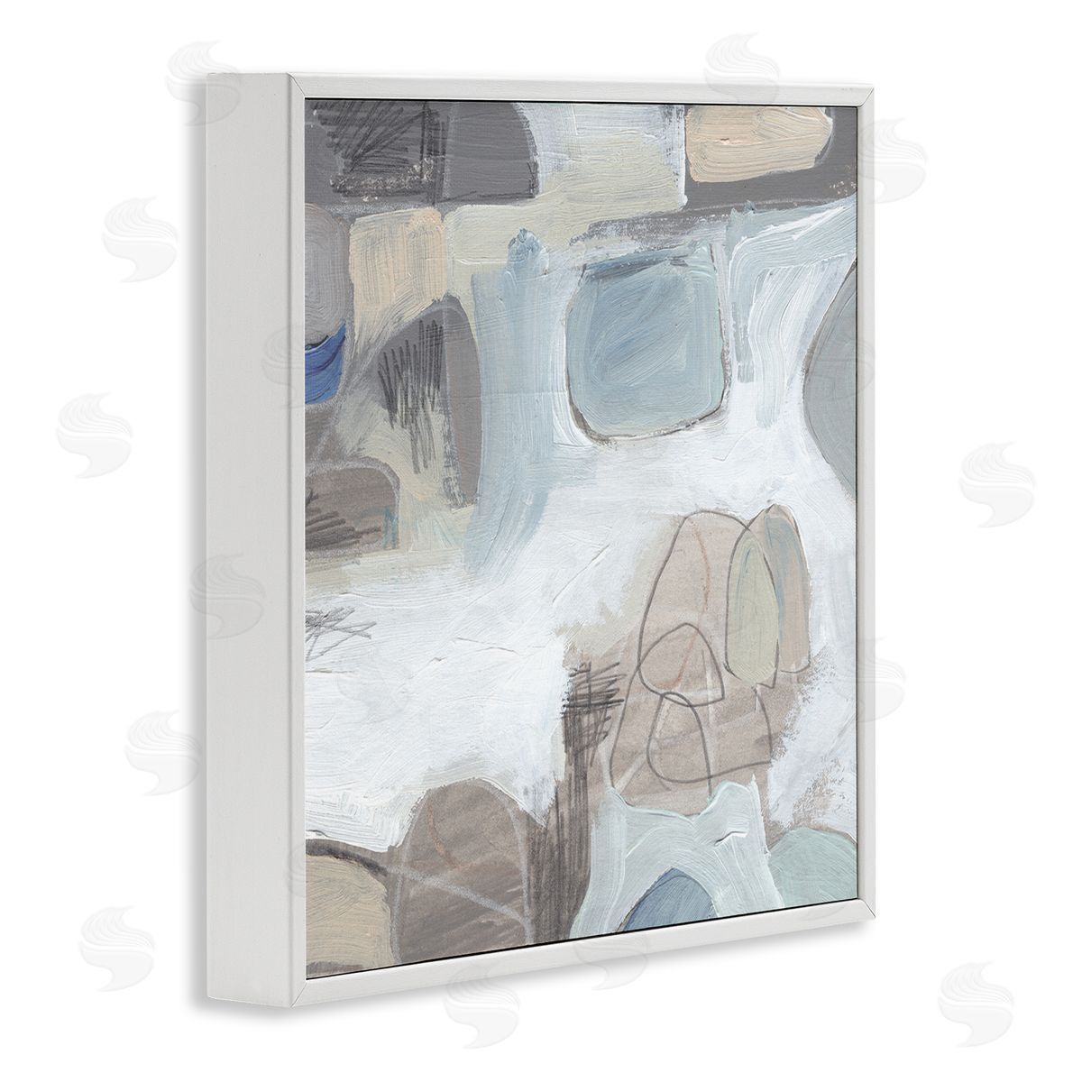 Jennifer Paxton Parker Conceptual Geometric Shapes Busy Lines Grey Blue White Framed Glicee Wall Art Print