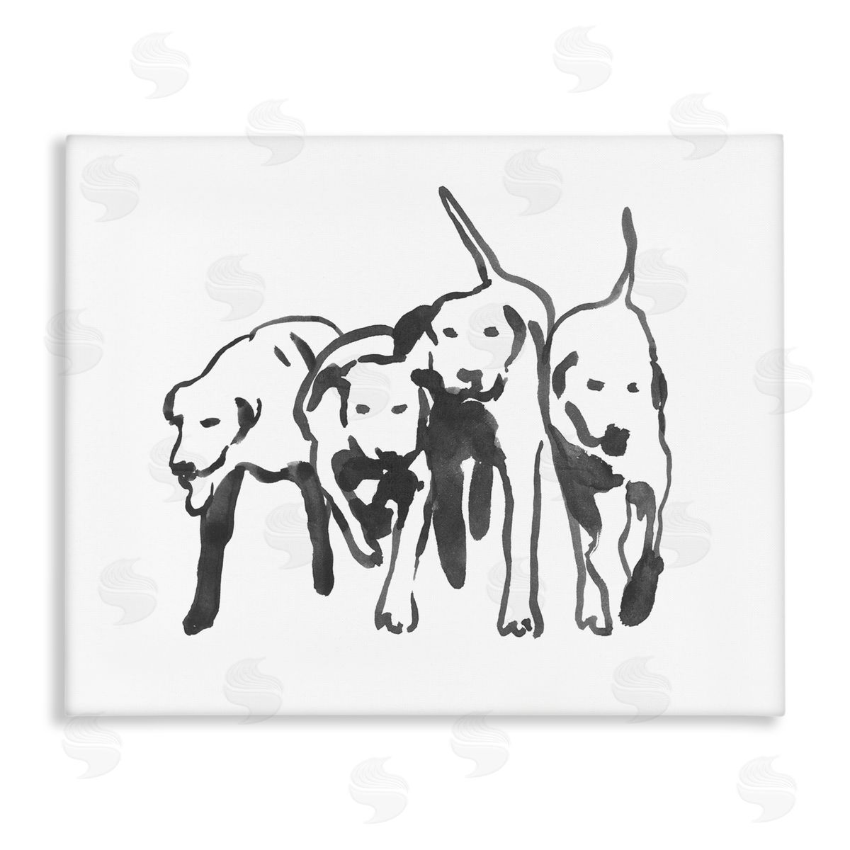 Emma Caroline Row Of Pet Dogs Black White Watercolor Outline