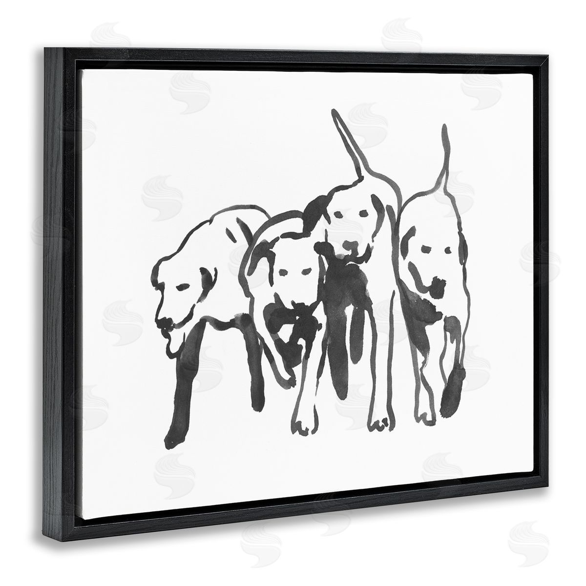 Emma Caroline Row Of Pet Dogs Black White Watercolor Outline