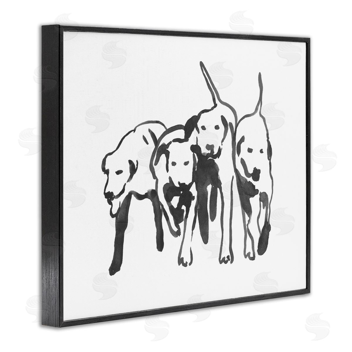 Emma Caroline Row Of Pet Dogs Black White Watercolor Outline