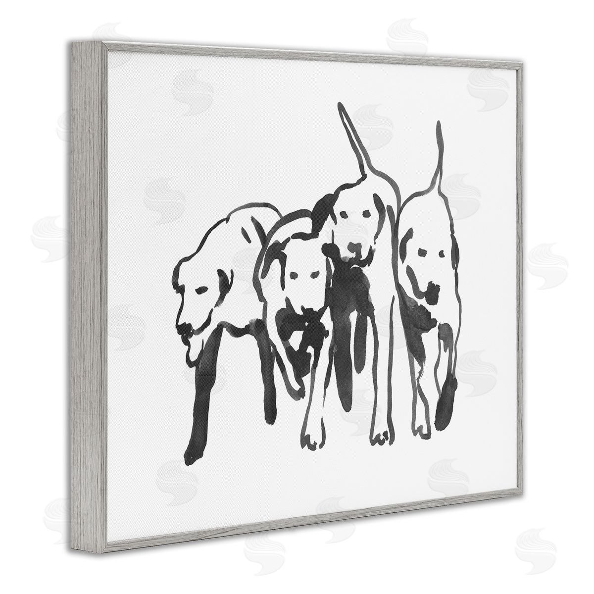 Emma Caroline Row Of Pet Dogs Black White Watercolor Outline