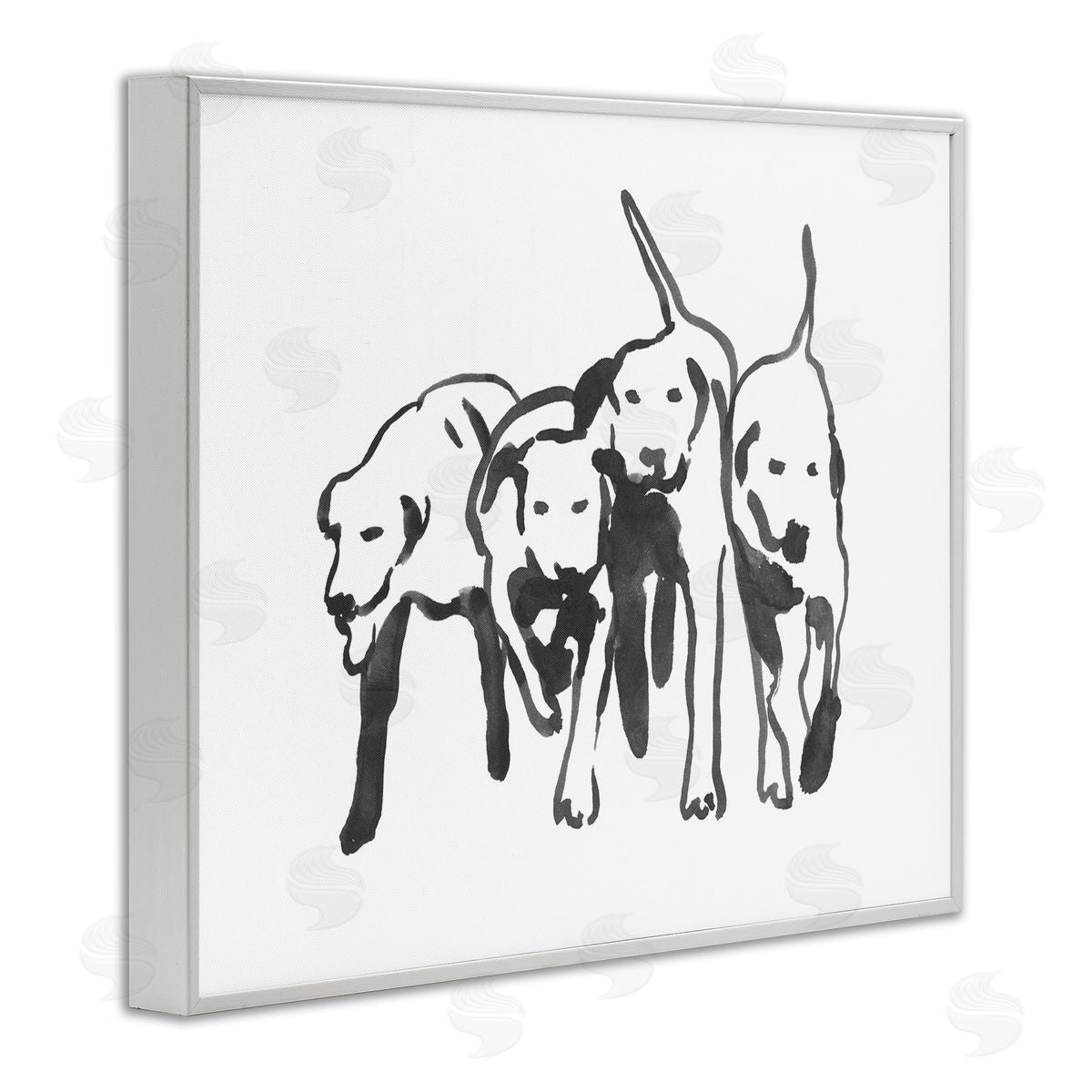 Emma Caroline Row Of Pet Dogs Black White Watercolor Outline