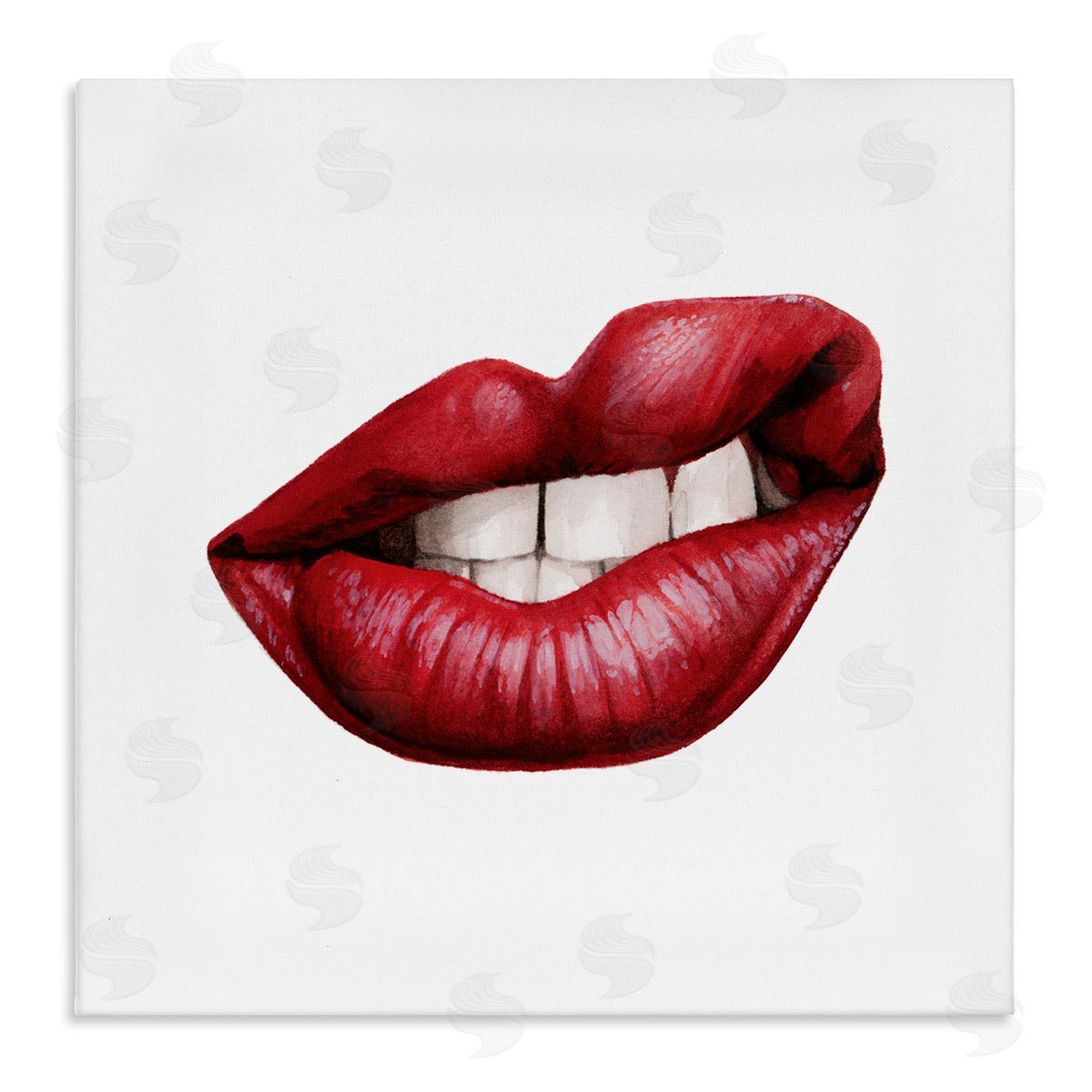 Grace Popp Sneering Lips Bold Emotion Red Lipstick Teeth Stretched Canvas Wall Art Print