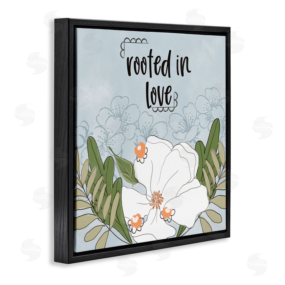 Terri Conrad Rooted In Love Phrase Fluid Floral White Flower Black Floating Frame Canvas Wall Art Print