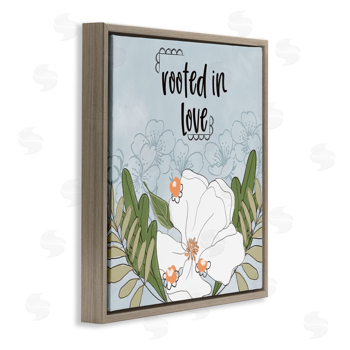 Terri Conrad Rooted In Love Phrase Fluid Floral White Flower Brown Floating Frame Canvas Wall Art Print