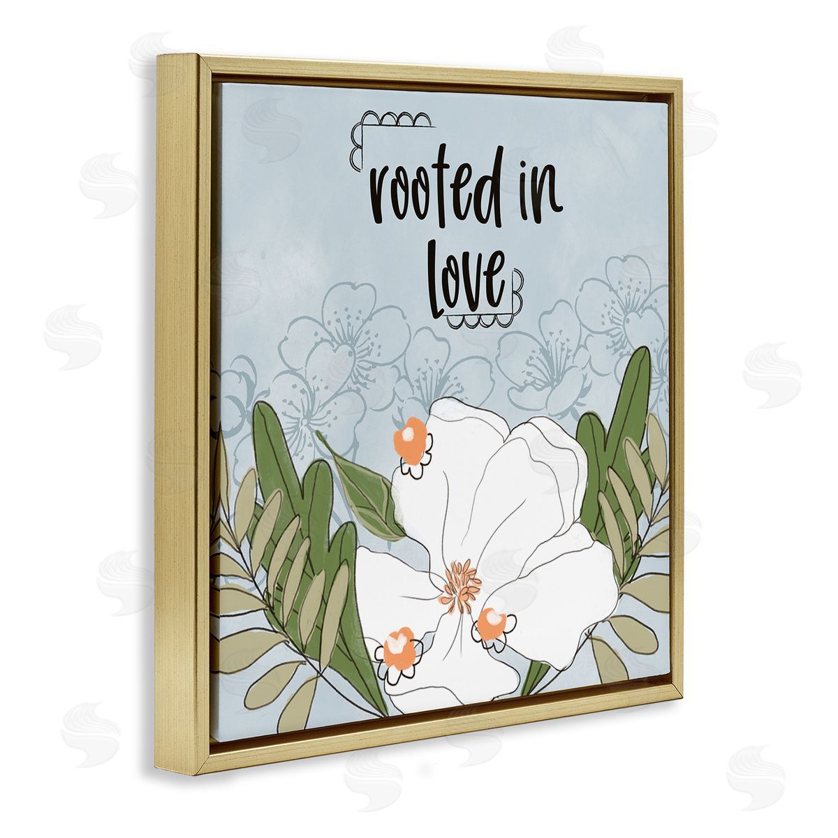 Terri Conrad Rooted In Love Phrase Fluid Floral White Flower Gold Floating Frame Canvas Wall Art Print