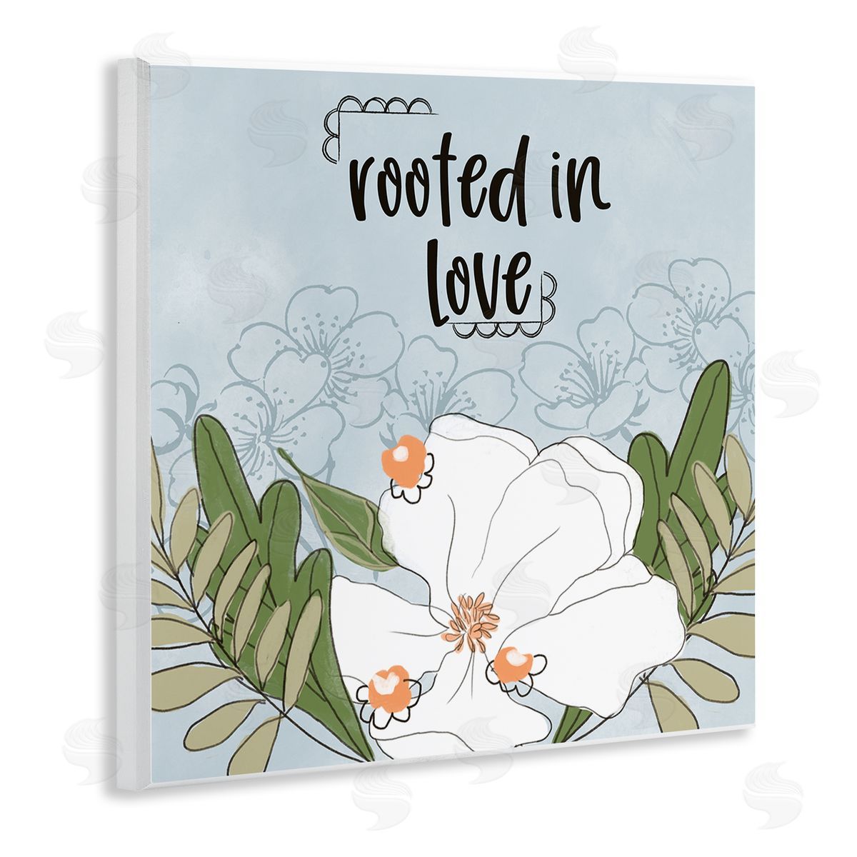 Terri Conrad Rooted In Love Phrase Fluid Floral White Flower Wooden Wall Plaque Art Print