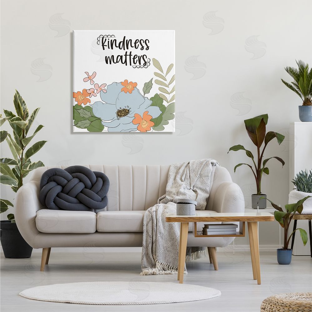 Terri Conrad Kindness Matters Sentiment Floral Bouquet Green Leaves Canvas Wall Art in Room