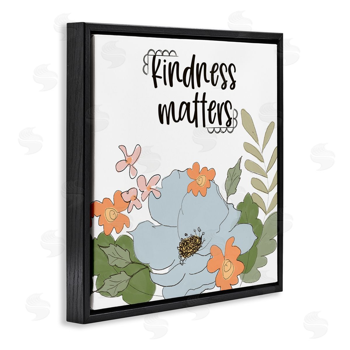 Terri Conrad Kindness Matters Sentiment Floral Bouquet Green Leaves Black Floating Frame Canvas Wall Art Print
