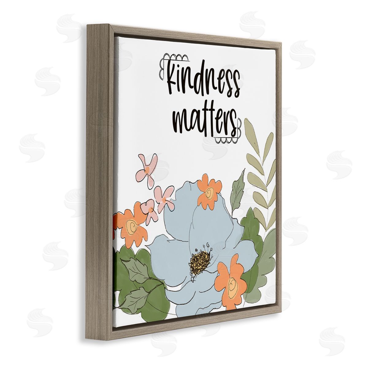 Terri Conrad Kindness Matters Sentiment Floral Bouquet Green Leaves Brown Floating Frame Canvas Wall Art Print