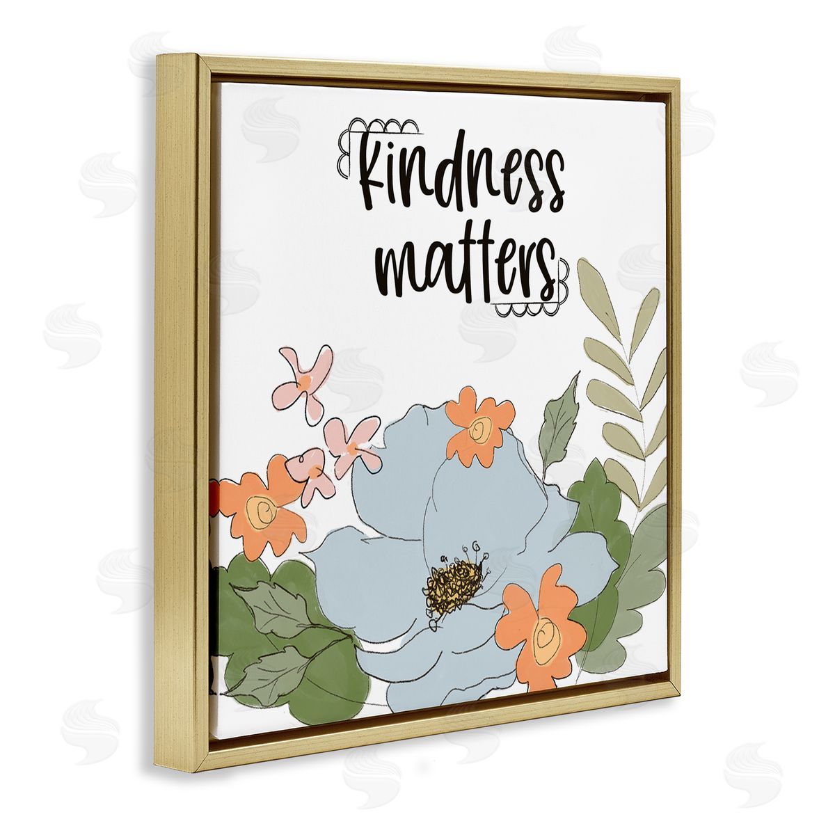 Terri Conrad Kindness Matters Sentiment Floral Bouquet Green Leaves Gold Floating Frame Canvas Wall Art Print