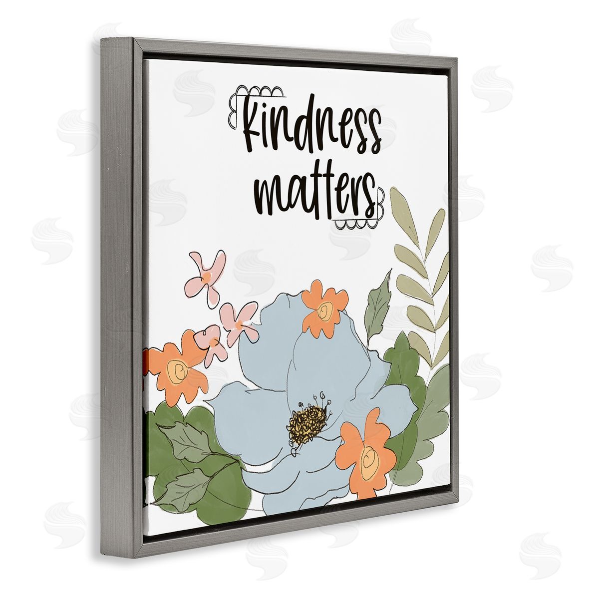 Terri Conrad Kindness Matters Sentiment Floral Bouquet Green Leaves Gray Floating Frame Canvas Wall Art Print
