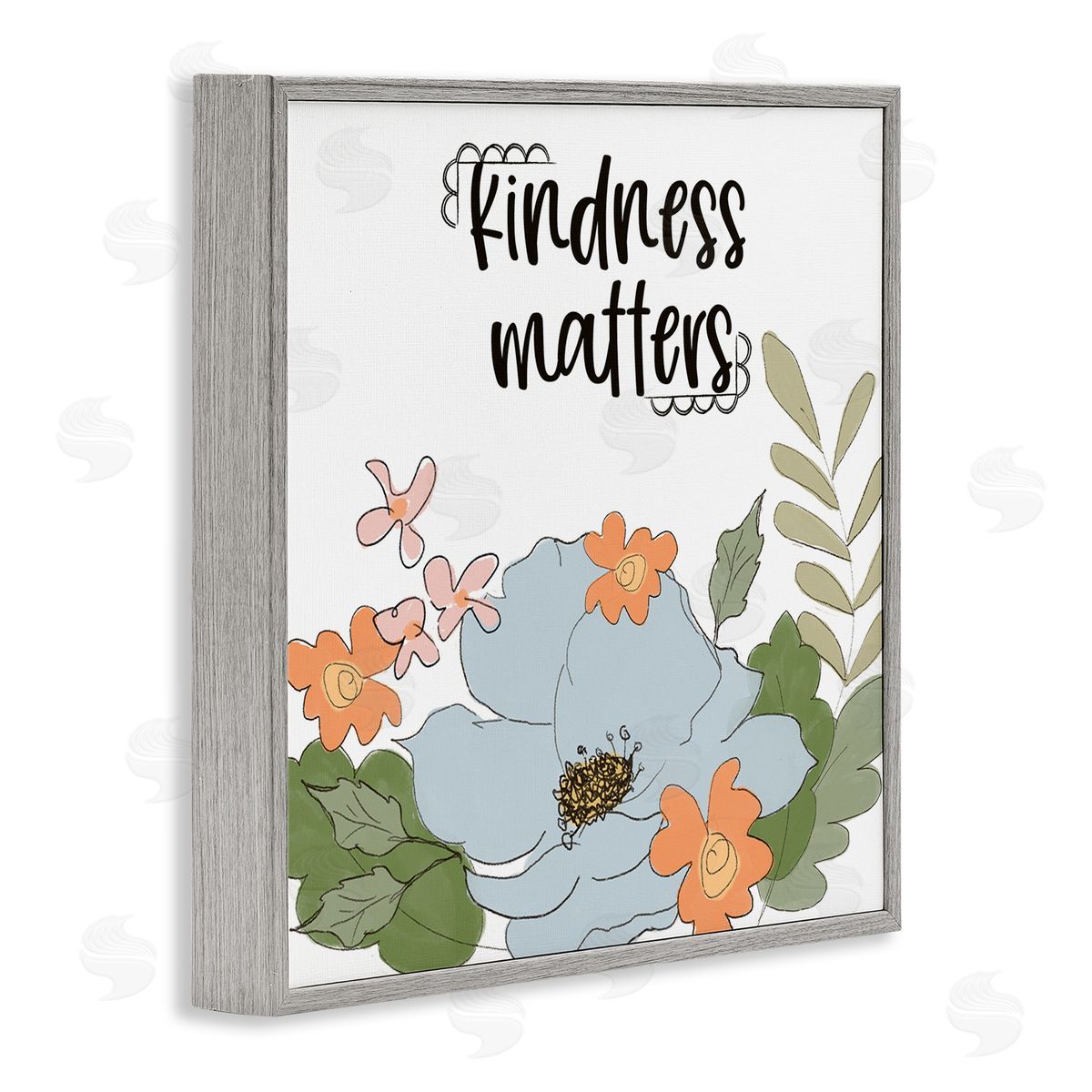 Terri Conrad Kindness Matters Sentiment Floral Bouquet Green Leaves Gray Framed Glicee Wall Art Print
