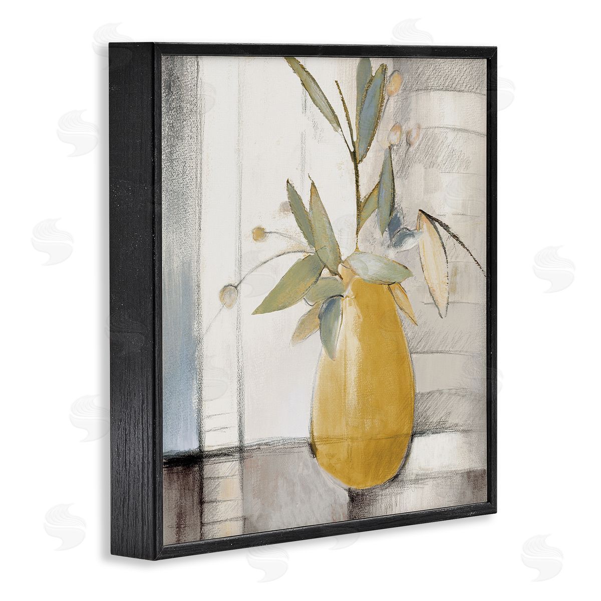 Lanie Loreth Abstract Quaint Potted Plant Green Leaves Grey Wall Black Framed Glicee Wall Art Print