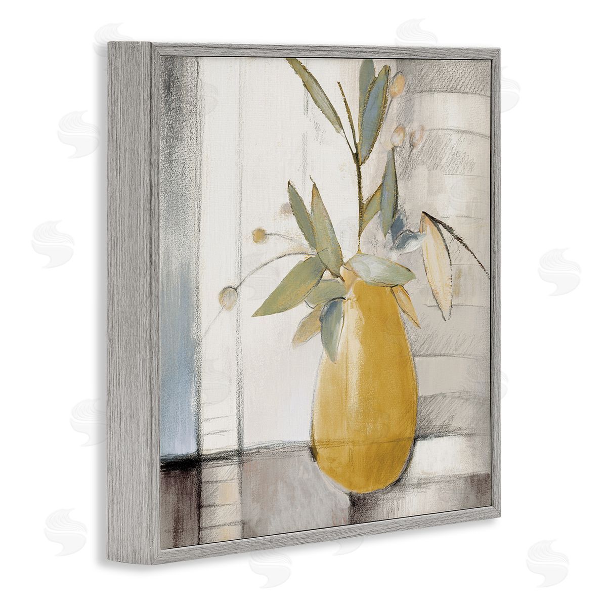 Lanie Loreth Abstract Quaint Potted Plant Green Leaves Grey Wall Gray Framed Glicee Wall Art Print