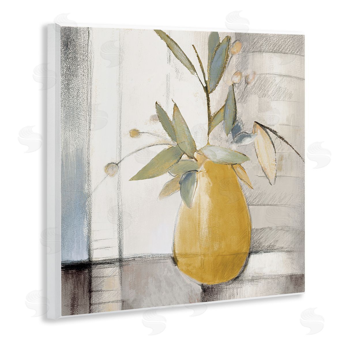 Lanie Loreth Abstract Quaint Potted Plant Green Leaves Grey Wall Wooden Wall Plaque Art Print