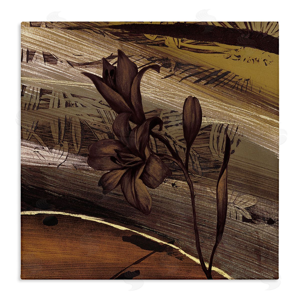 Anne Brochard Rustic Lilies Abstract Muddy Brown Earth Tones  Stretched Canvas Wall Art Print