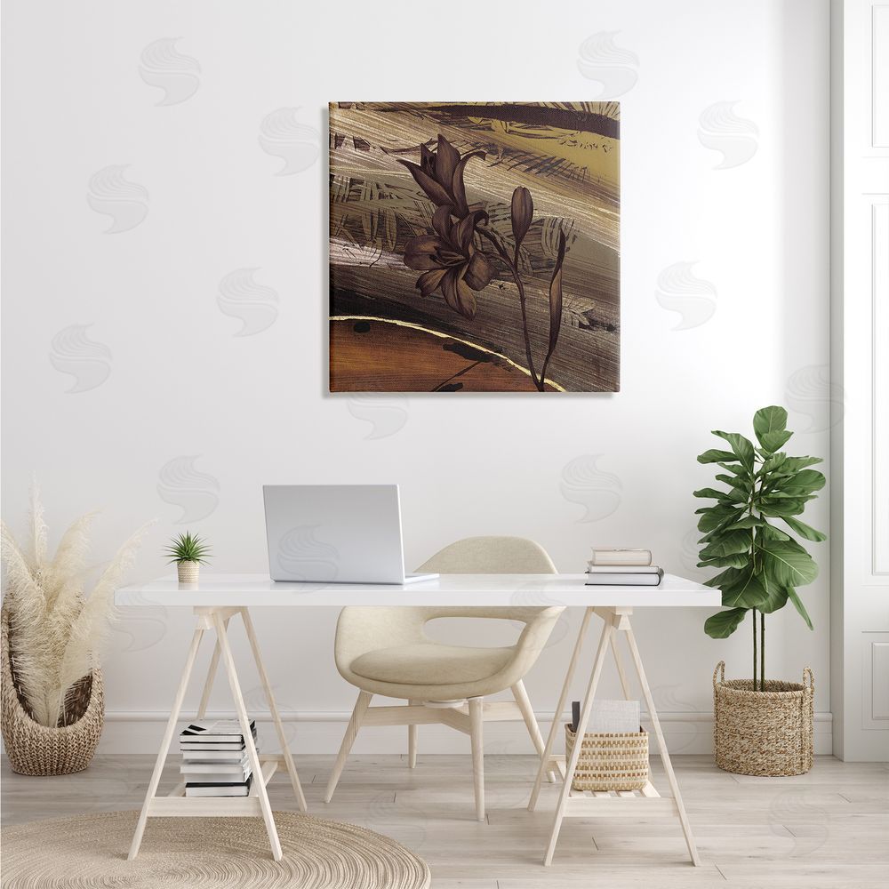 Anne Brochard Rustic Lilies Abstract Muddy Brown Earth Tones  Canvas Wall Art in Room