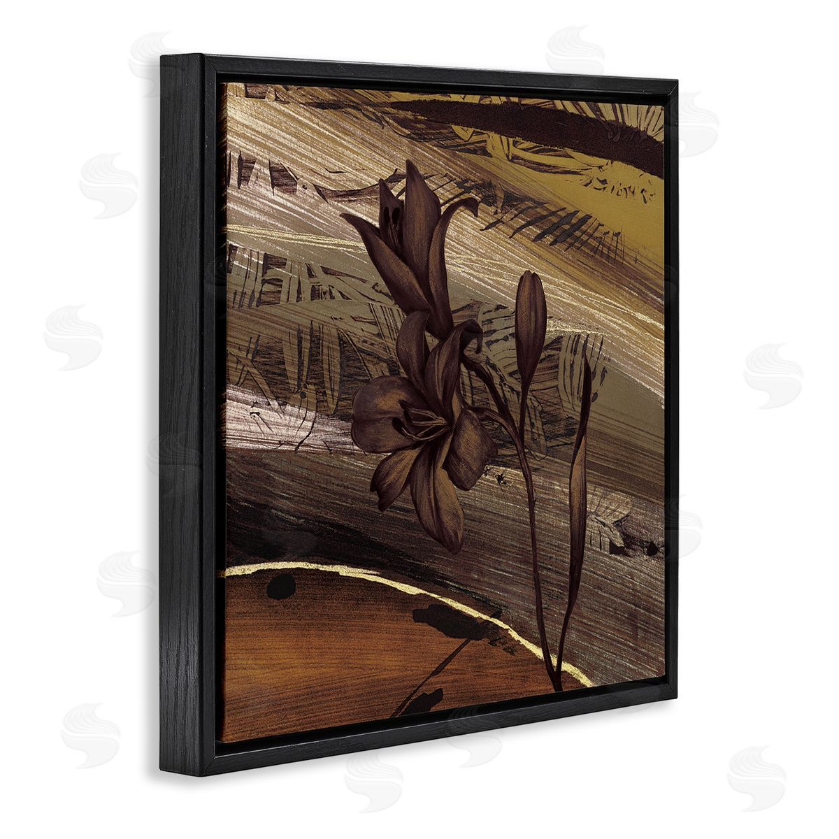 Anne Brochard Rustic Lilies Abstract Muddy Brown Earth Tones  Black Floating Frame Canvas Wall Art Print