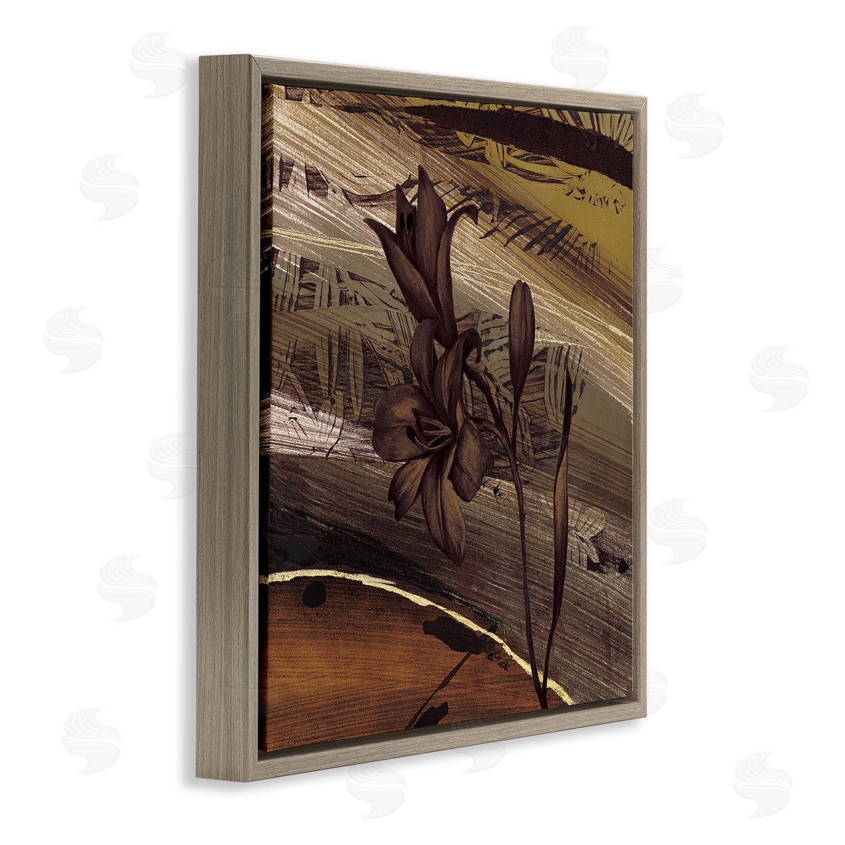 Anne Brochard Rustic Lilies Abstract Muddy Brown Earth Tones  Brown Floating Frame Canvas Wall Art Print