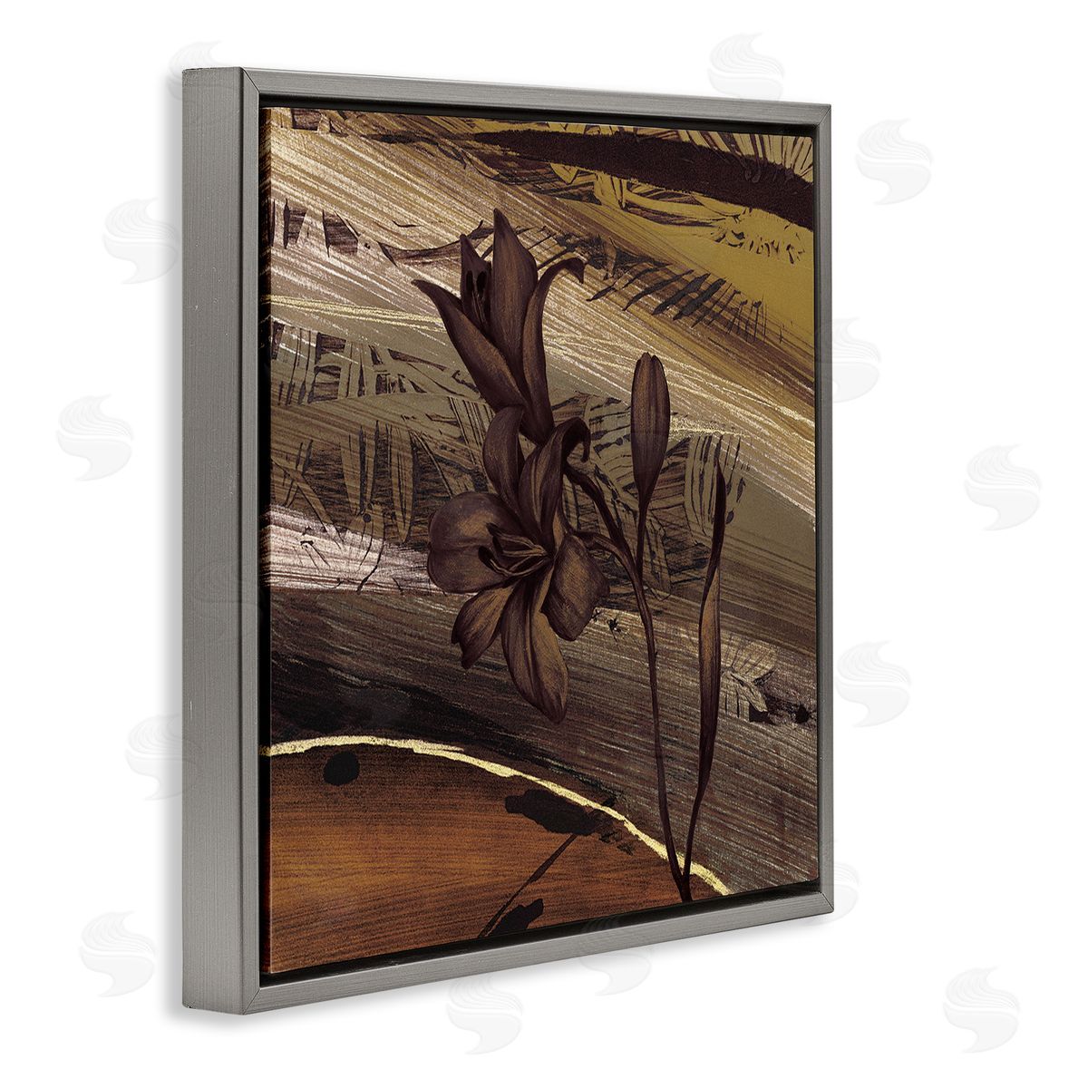 Anne Brochard Rustic Lilies Abstract Muddy Brown Earth Tones  Gray Floating Frame Canvas Wall Art Print