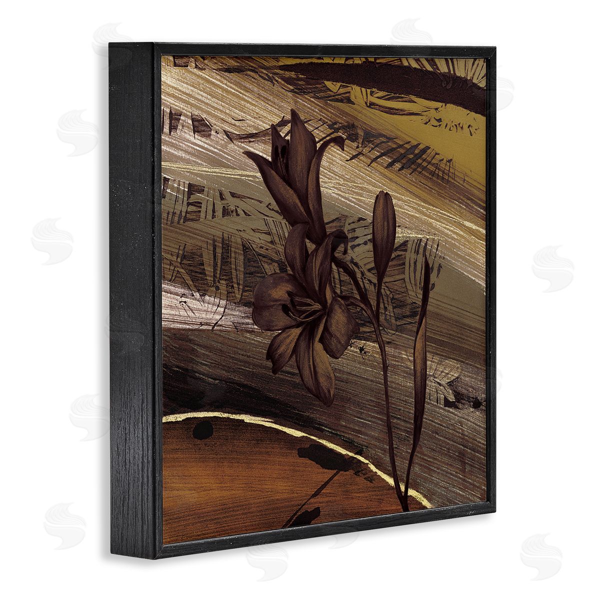 Anne Brochard Rustic Lilies Abstract Muddy Brown Earth Tones  Black Framed Glicee Wall Art Print