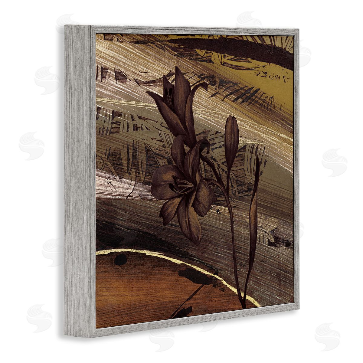Anne Brochard Rustic Lilies Abstract Muddy Brown Earth Tones  Gray Framed Glicee Wall Art Print